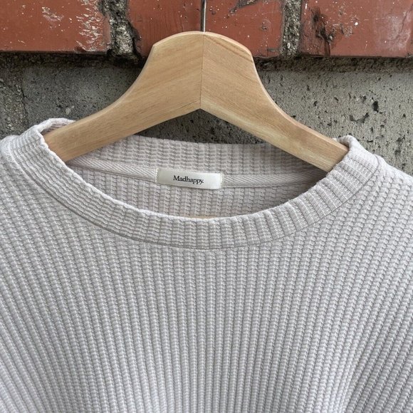 MadHappy Women Crewneck Ribbed Sweater Long Sleeve Pullover Knit Ivory SMALL NEW - Picture 4 of 7